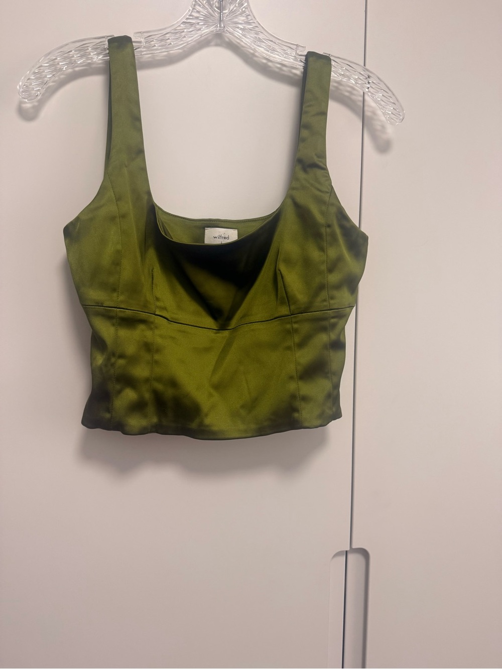 Wilfred Olive Green Satin Crop Top | Babaton Aritzia | Size Small